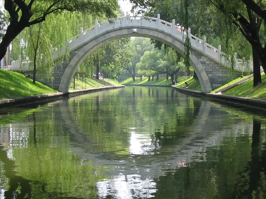 Beautiful photo of bamboo trees, bridge and lake suitable for wallpaper 