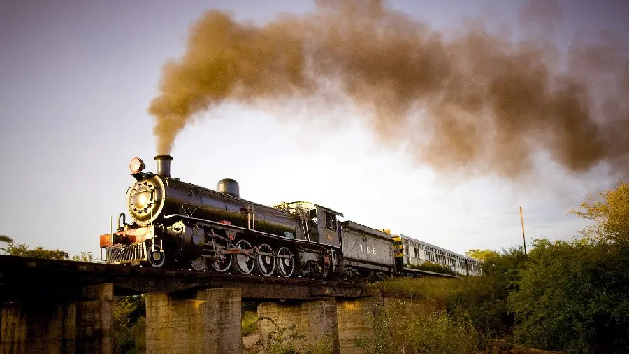 Most Viewed View of a Big Steam Locomotive on the Rails for Posts and Stories