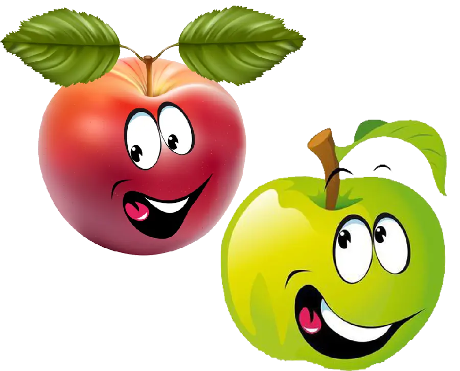 Fantasy vector of happy green and red apples in png format