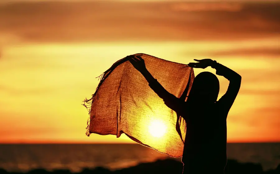 Classic Stock Art Girl in Hijab at Sunset with No Face