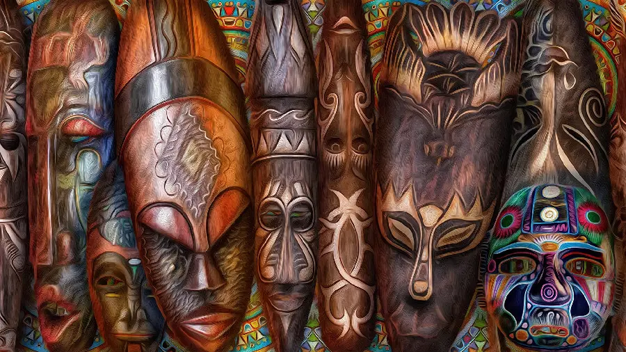 Wallpaper of African Masks for Various Ceremonies and Ceremonies in Part of Sub-Saharan Africa and the Kalahari Desert
