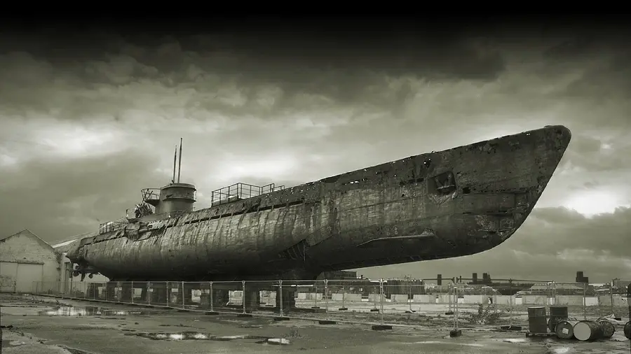  Unique and spectacular image of an old submarine in the water 