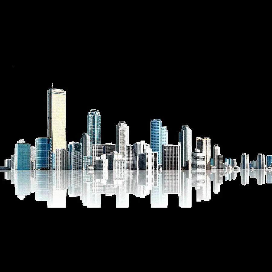 Download PNG image of a big city with a black background