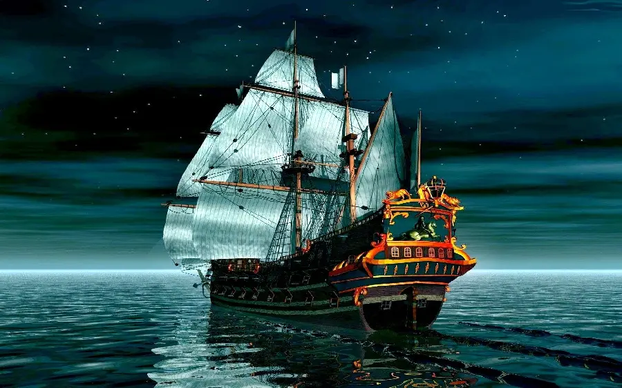Incredibly beautiful photo of an old wooden ship on a beautiful starry night