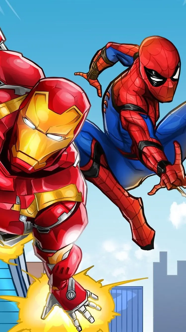 Cartoon background photo of Spider-Man and Iron Man in one frame 