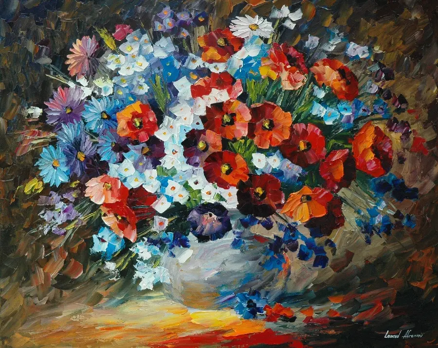 Download an extraordinary image of unique works with red and blue flower designs 