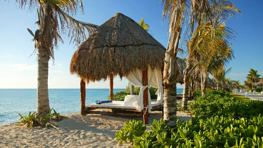 Profile photo of the beach and beautiful wooden huts in HD quality