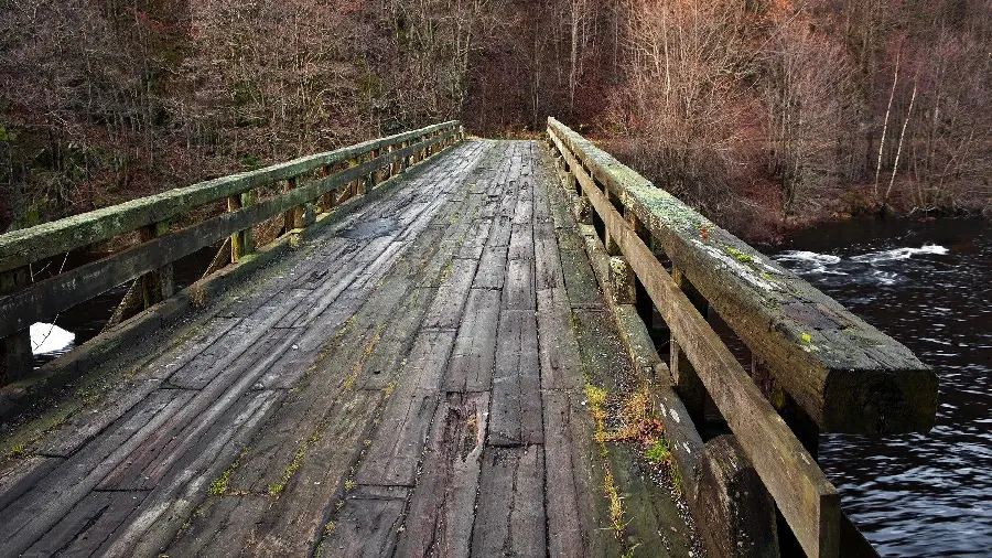 Download Stock Photo of Wooden Bridge and Amazing Endless Waterfall