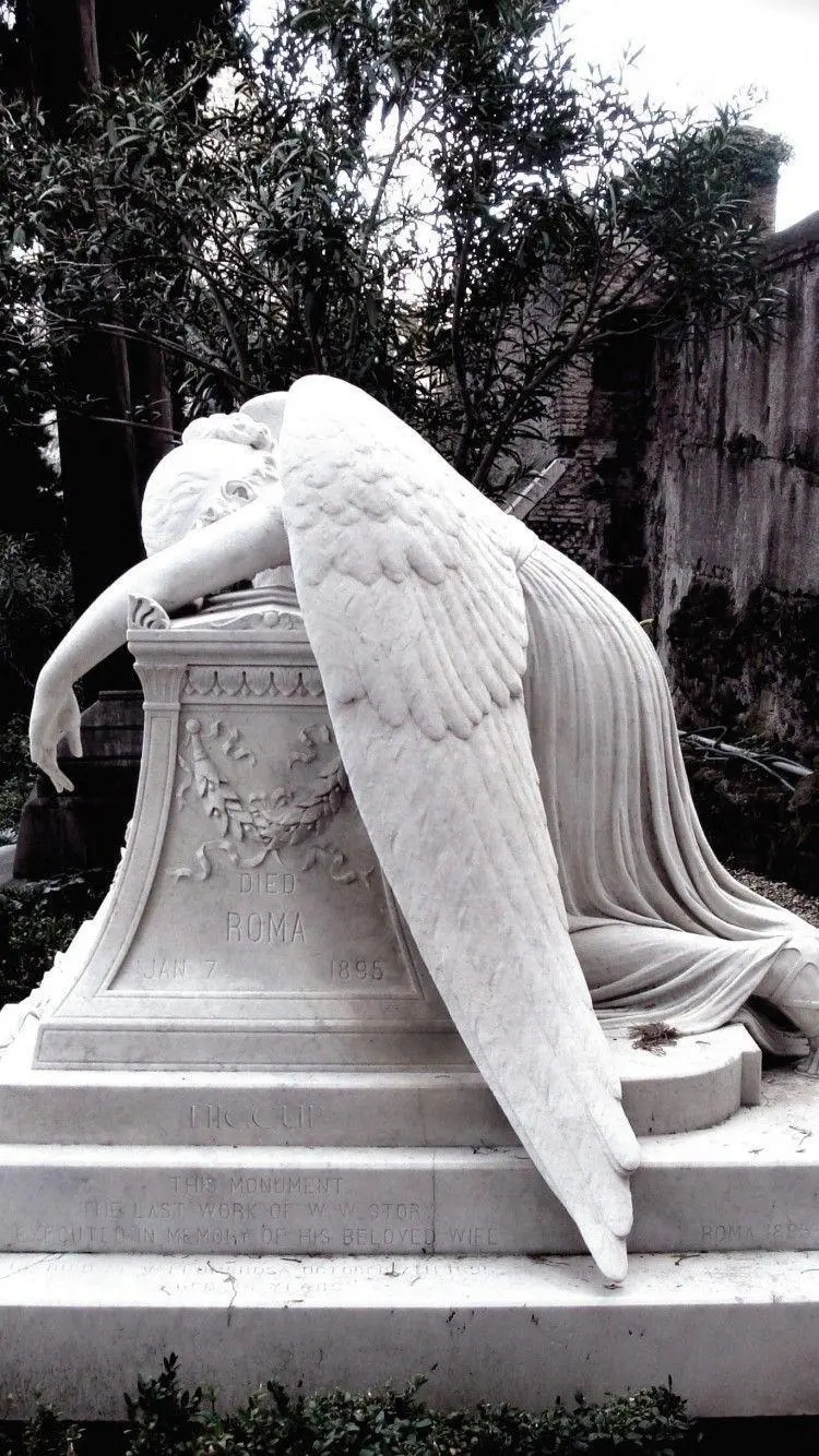 Free and Full HD Download of a Black and White Stone Angel Statue 