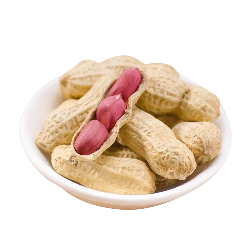 Telephoto of red-skinned peanuts in a creamy shell