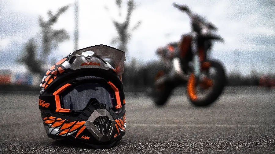 Dreamy Orange Black Helmet and Motorcycle Photo for WhatsApp