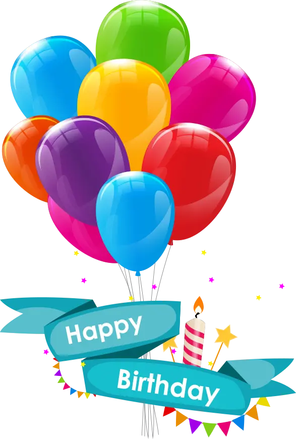 PNG image of a simple heart balloon bunch and a happy birthday banner