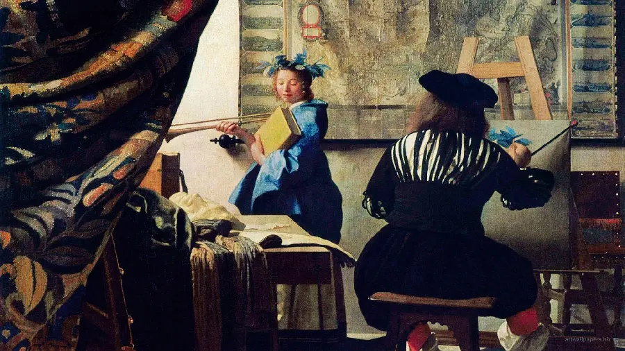 Photo of a painting of the art of painting by the Dutch painter Vermeer