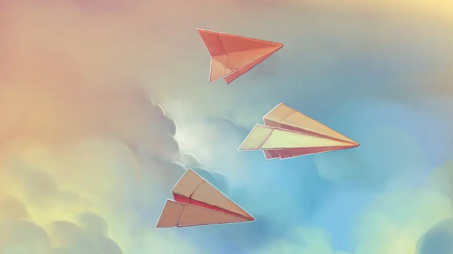 Beautiful and dreamy drawing of paper rockets in the sky with hd quality