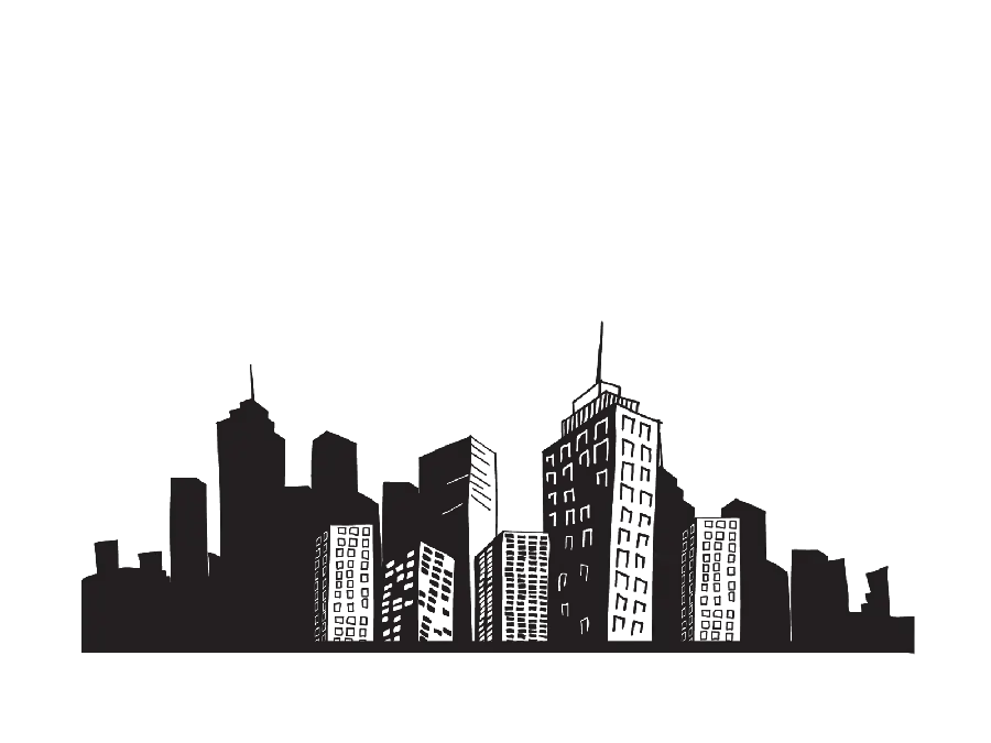Download PNG image of big city in black and white and without background 