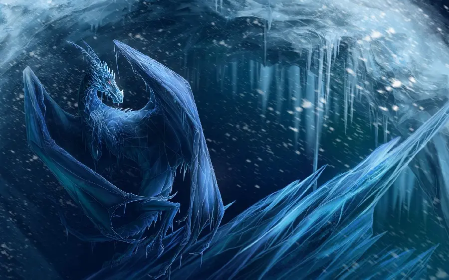 A spectacular and high-quality photo of a giant ice dragon in full HD