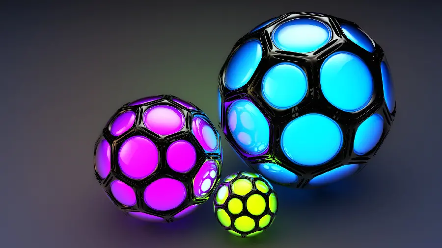 3D digital print design of pink, blue and yellow ball fantasy