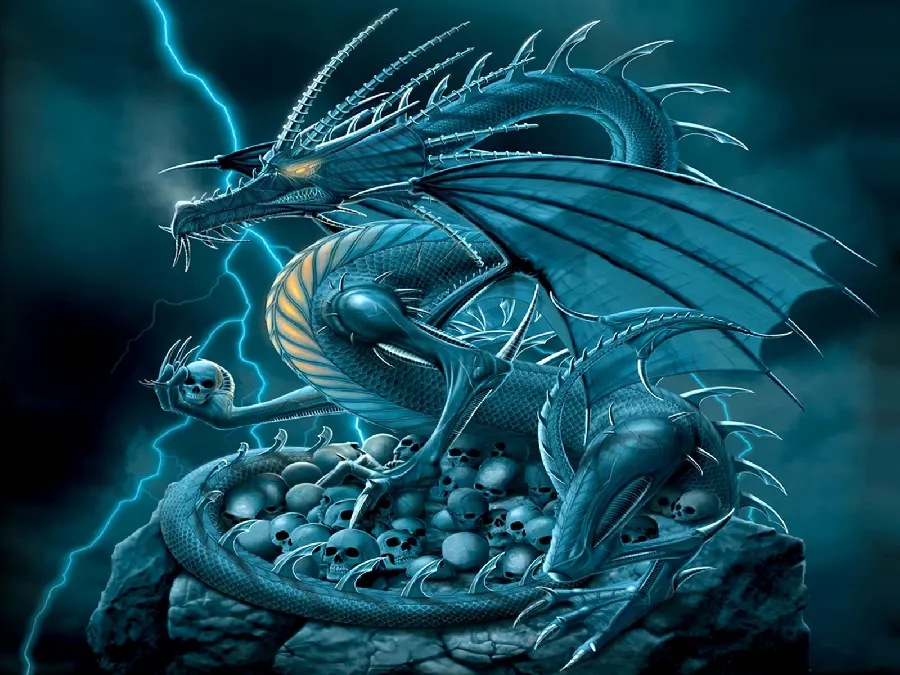 Beautiful and spectacular image of a beautiful blue dragon 