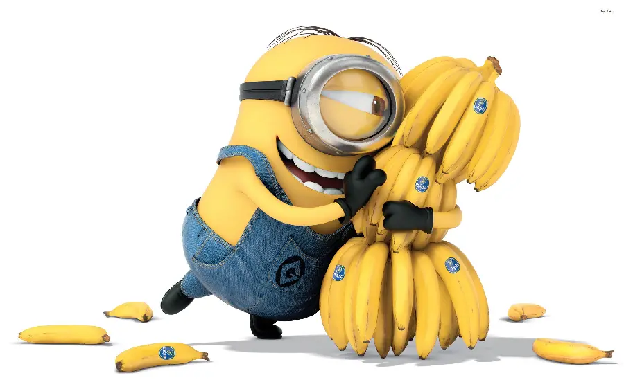 Download Minion and Banana Wallpaper on White Background 4k