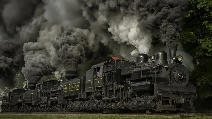 Download Black Locomotive Image with Amazing Gray Smoke and Steam