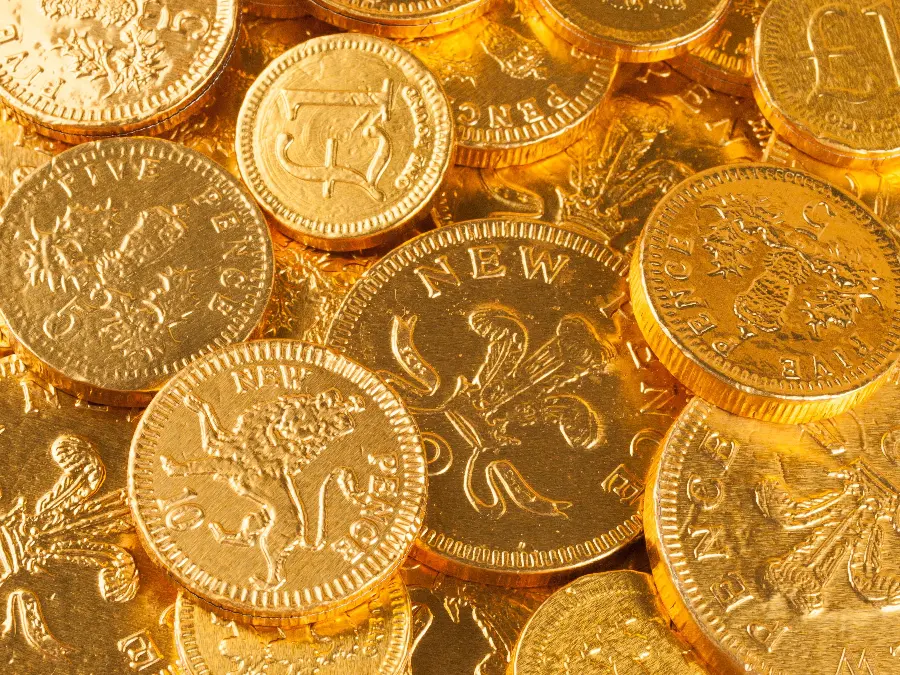 Stock photo of special gold coins stacked together 