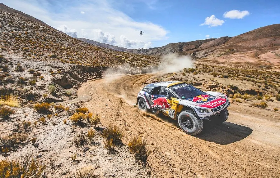 Peugeot car performance in the international racing car event called the Dakar Rally
