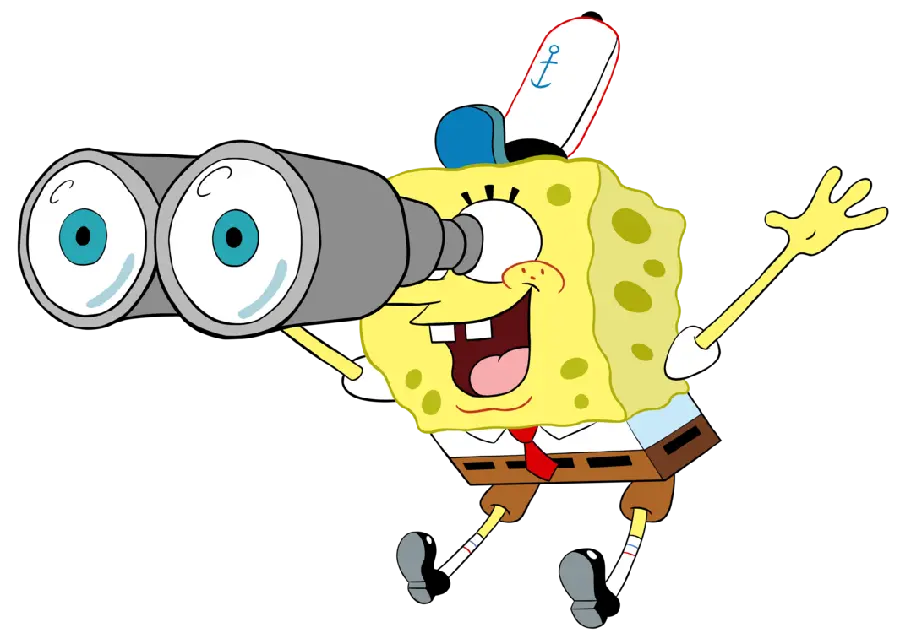 Backgroundless photo with a fun SpongeBob design with binoculars 