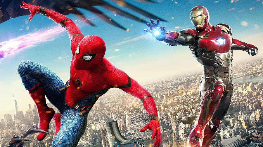 Attractive photo of Spider-Man and Iron Man fighting together