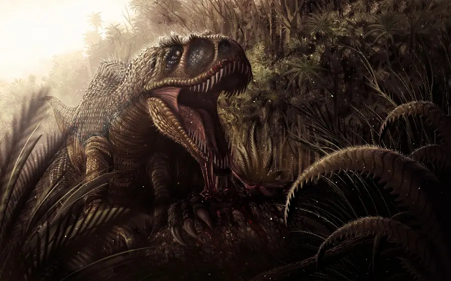Picture of a terrible roar of the very famous Tyrannosaurus Rex dinosaur