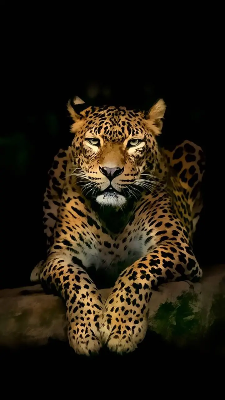 The best profile picture of a leopard from the front view with a black background