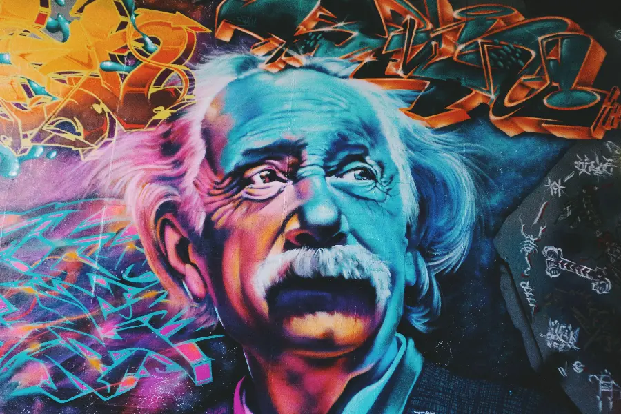 A very special and beautiful color photo of the face of the father of physics Einstein