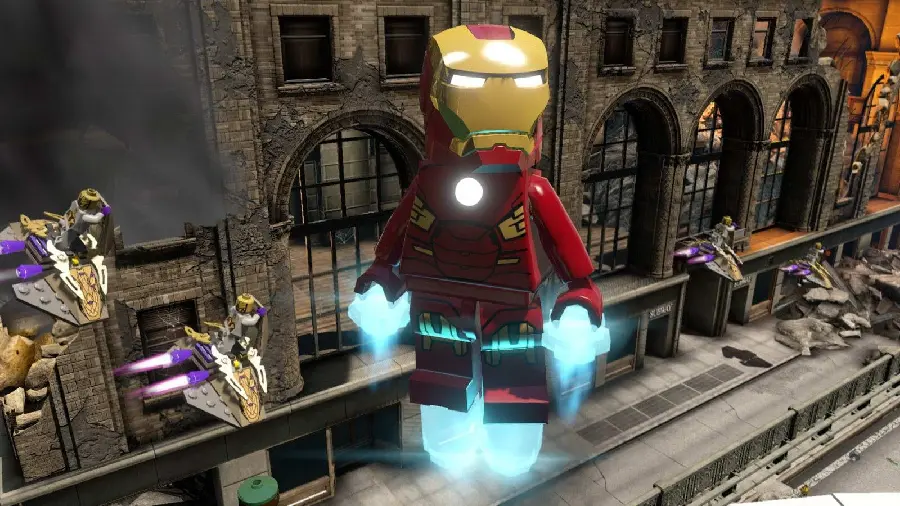 Download an extraordinary image of a beautiful Iron Man Lego flying