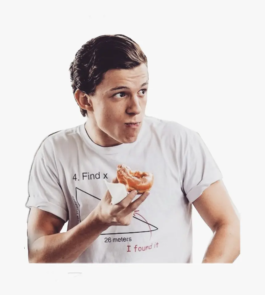 The funniest photo of Tom Holland, the famous English actor playing Spider-Man, eating