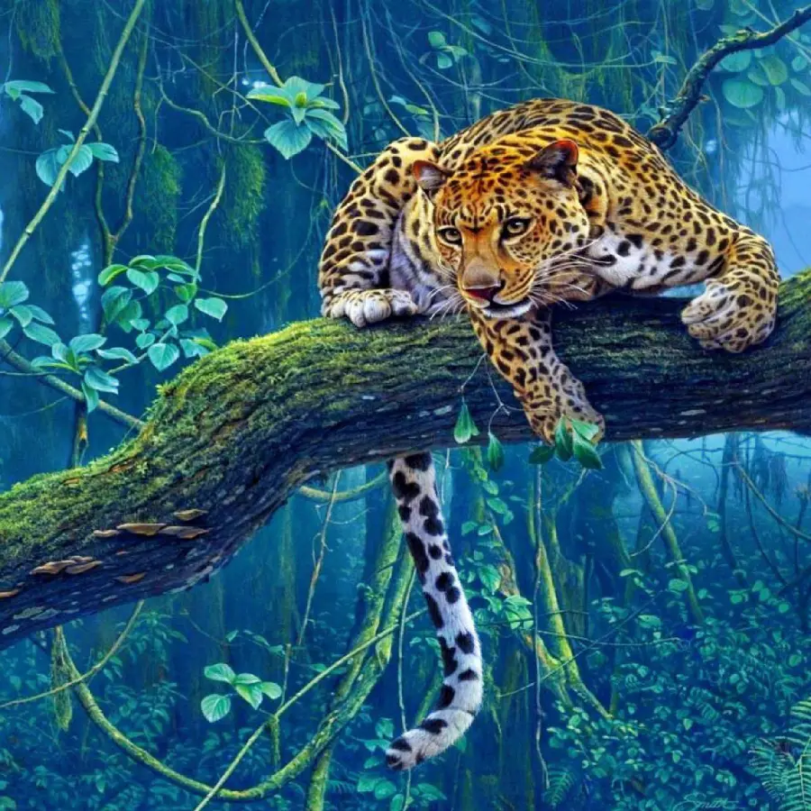 Background photo of a leopard painting on a tree in a beautiful and amazing environment