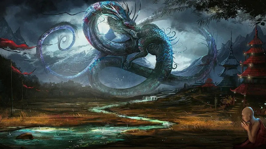 Free Japanese Dragon Poster Above the Sky for Printing 1402