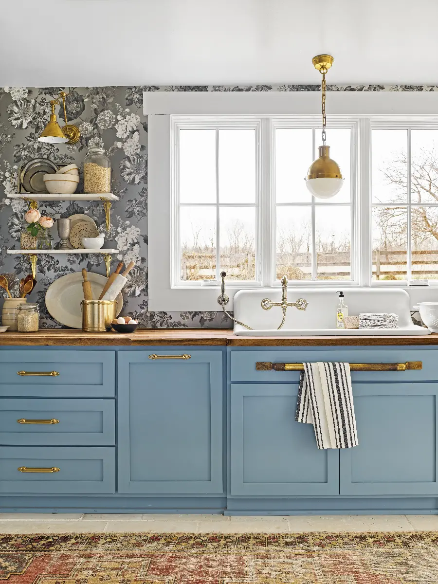  Beautiful wallpaper of a unique kitchen with a matte turquoise color