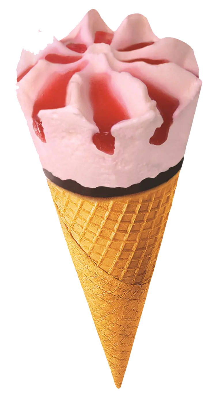 Delicious pink strawberry cone ice cream PNG photo 