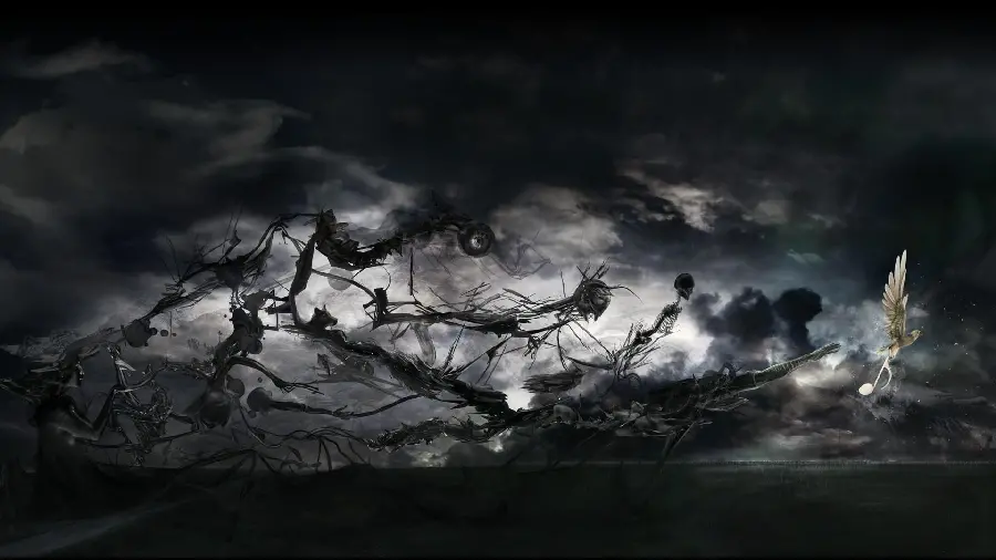 Black and white scary surrealist style painting stock photo 