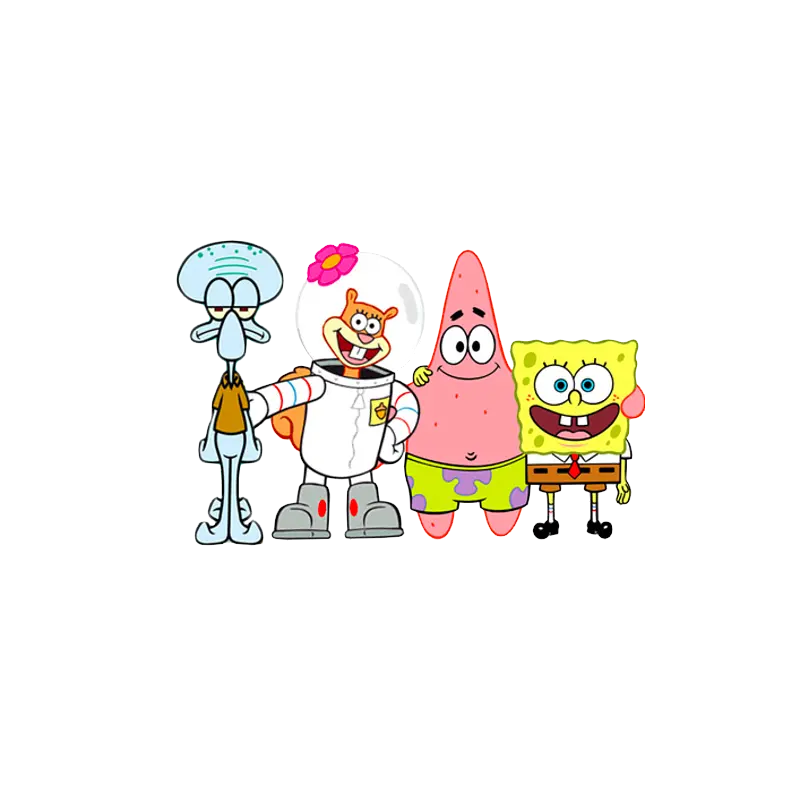 Dreamy image of SpongeBob and his friends for a birthday cake with a blank background