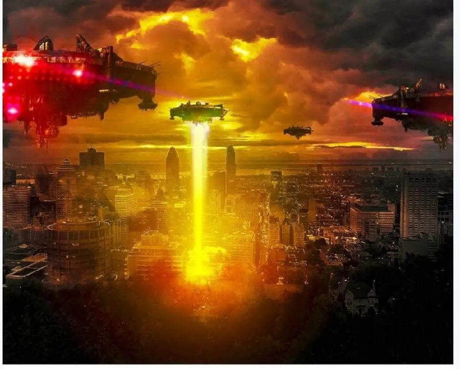 Very stylish background of computer and fantasy houses in the sky 
