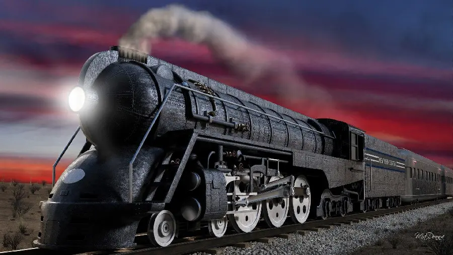 5K Stock Photo of Locomotive Design with Lights on in a Pleasant Sunset