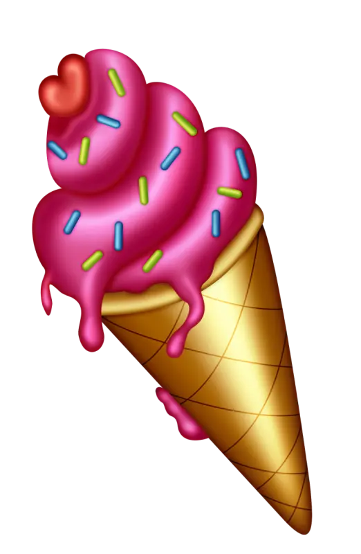 3D Computer Drawing Strawberry Ice Cream Cone Decorated with Smarties 