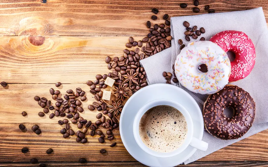Image for laptop background with coffee and donut design and model