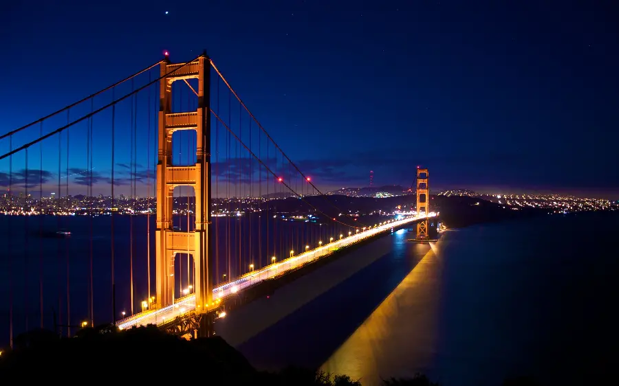 A new image of the Golden Gate Bridge at night with the highest quality 