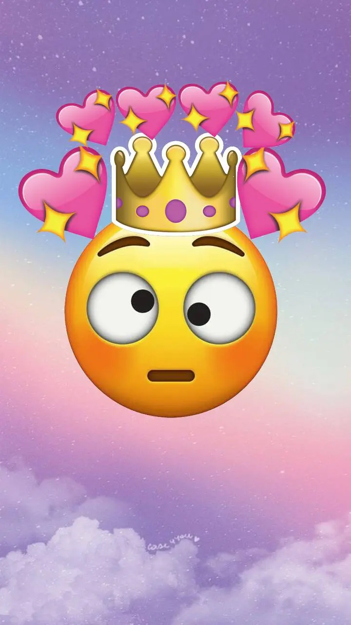  Dumb emoji background with crown on head and cute pink hearts