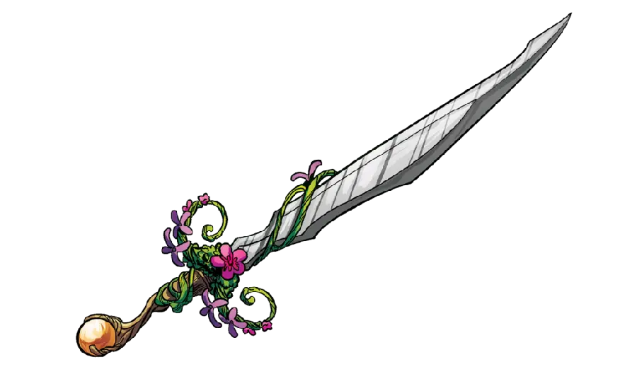Photo of a sharp and beautiful sword with a bouquet of flowers and plants for Photoshop
