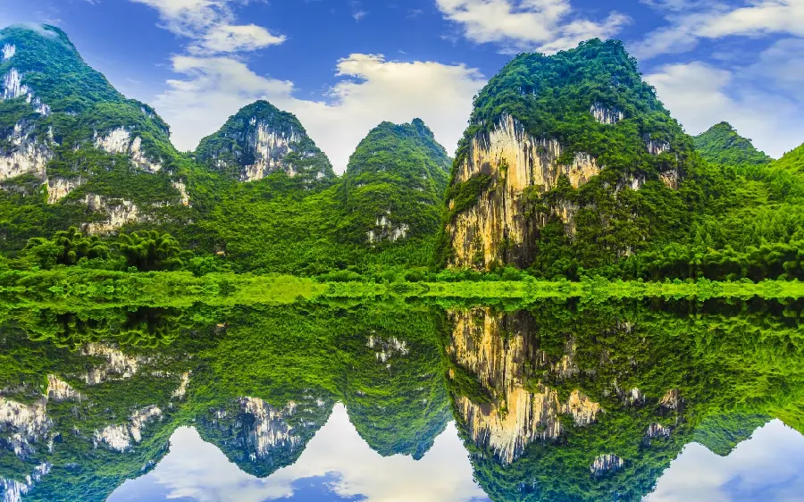 Download the most pleasant image of bamboo nature with the sky and the blue river 