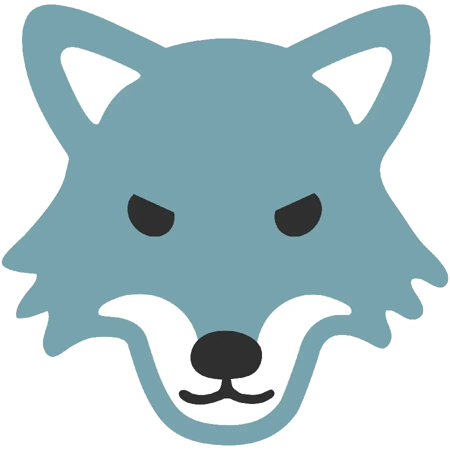 Download a very beautiful png image of a blue wolf head with black eyes 