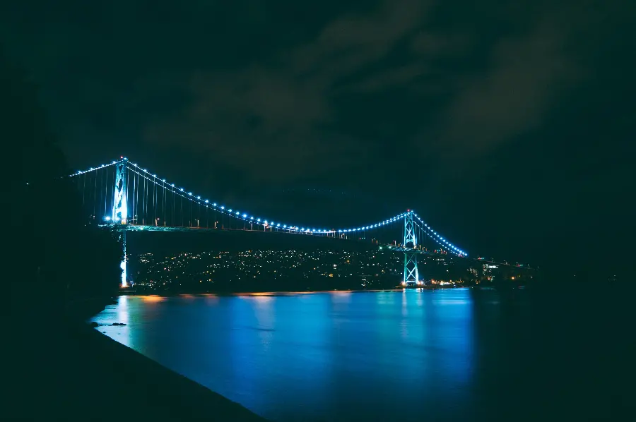 View of the Golden Gate Bridge in America at night with blue light 