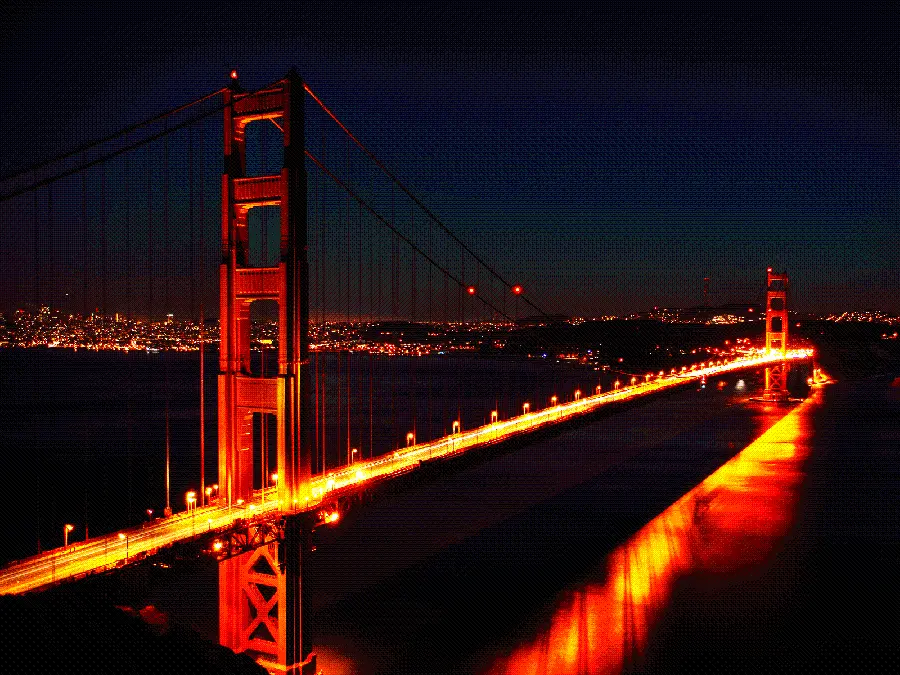 Modern photo of the Golden Gate Bridge in California in the dark Golden Gate night 